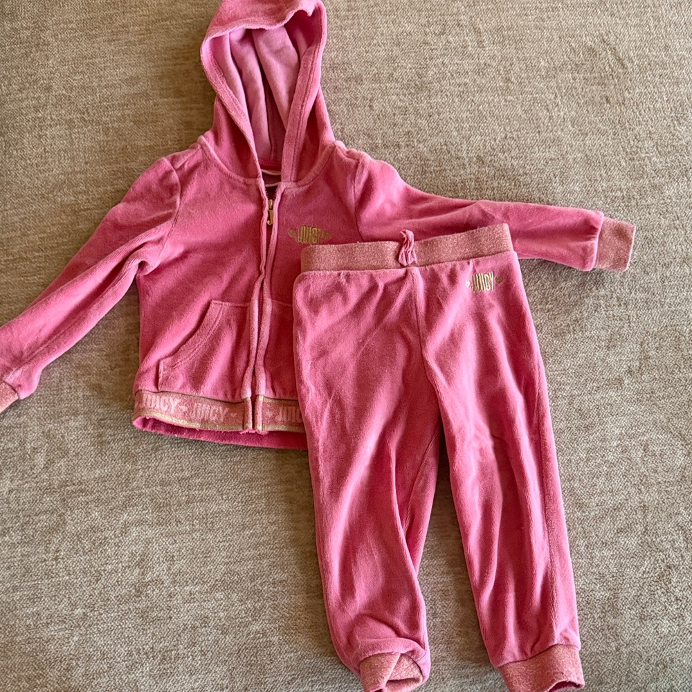 Juicy Couture Toddler Pink Velour Hoodie and Pants Set